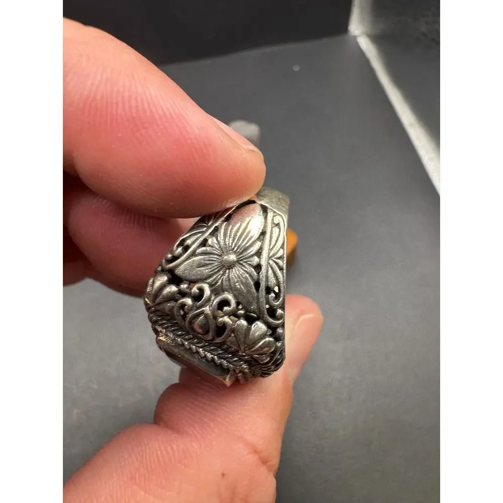 Chuck Clemency STS Sterling Silver 925 Ring Black Onyx Stone Filigree Sz 10